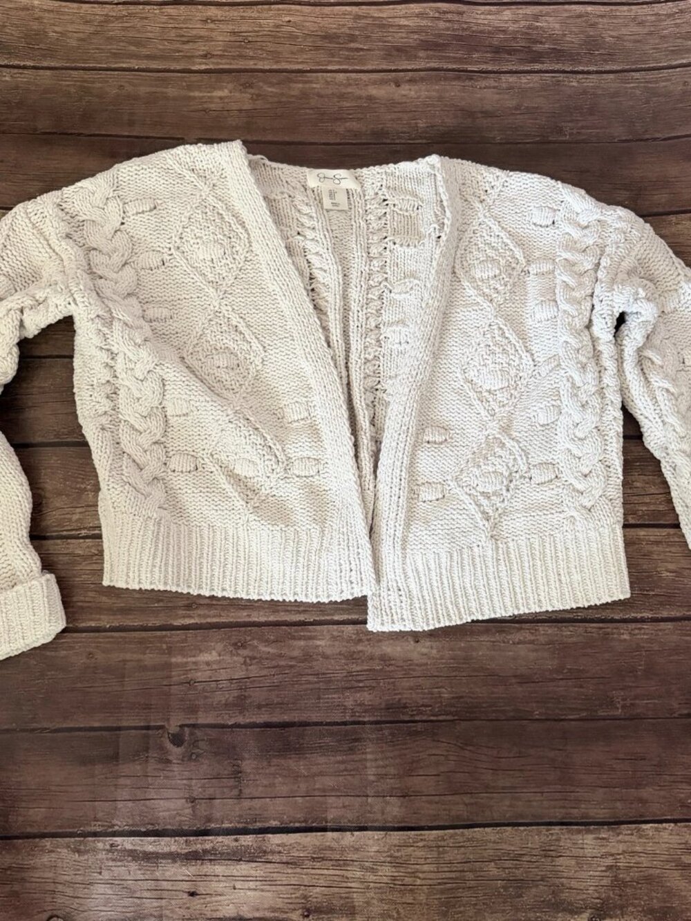 Women’s Jessica Simpson Cropped Ivory Cream Cropped Cardigan Sweater Small